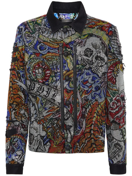  Philipp Plein Crystal-embellished Denim Jacket - Grey 