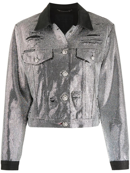  Philipp Plein Crystal-embellished Denim Jacket - Silver 