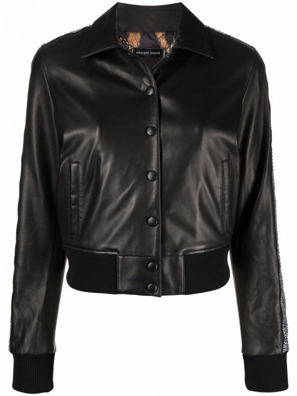  Philipp Plein Crystal-embellished Leather Jacket - Black 