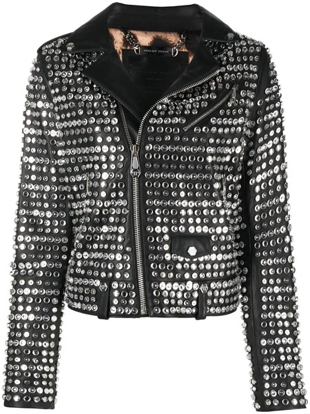  Philipp Plein Crystal-embellished Leather Jacket - Black 