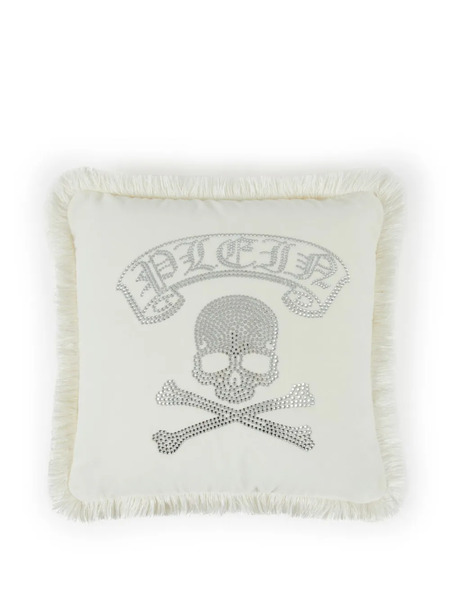 Philipp Plein Crystal-skull Fringed Cushion - White 