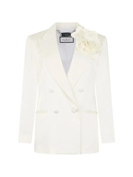  Philipp Plein Double-breasted Flower-embellished Blazer - Neutrals 