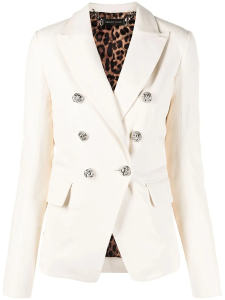  Philipp Plein Double-breasted Leather Blazer - Neutrals 