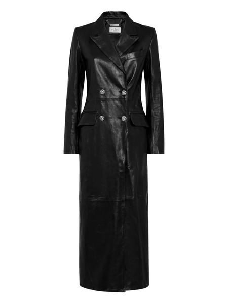  Philipp Plein Double-breasted Leather Coat - Black 