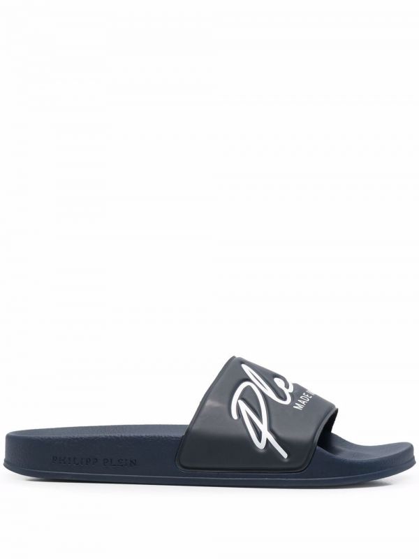  Philipp Plein Embossed Logo Slides - Blue 