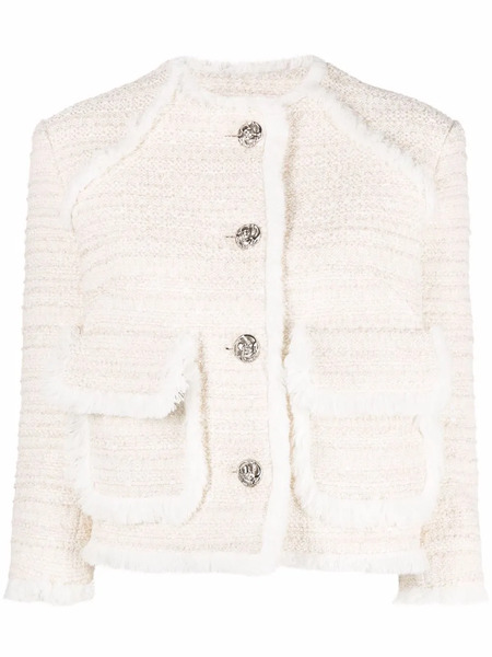  Philipp Plein Embroidered Bouclé Cropped Blazer - Neutrals 