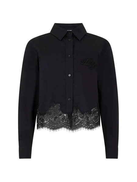  Philipp Plein Embroidered Lace Cropped Shirt - Black 