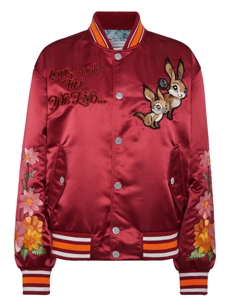  Philipp Plein Embroidered Satin Bomber Jacket 