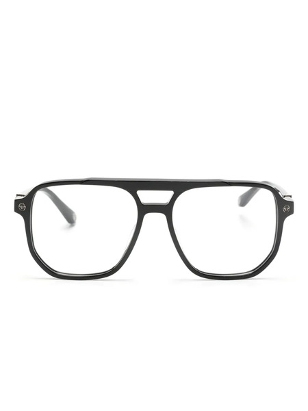  Philipp Plein Eyewear Logo-plaque Pilot-frame Glasses - Black 