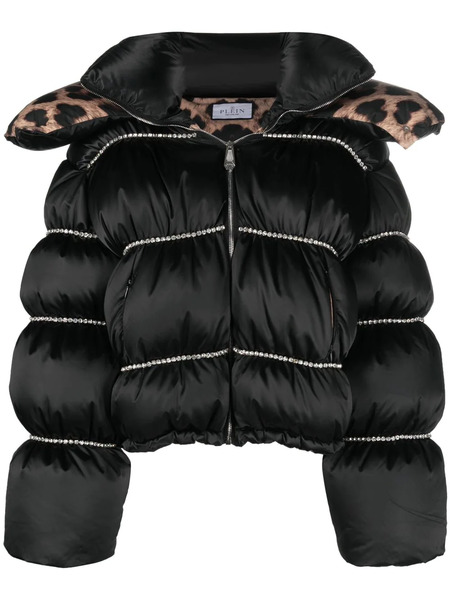  Philipp Plein Flame Embellished Oversized Puffer Jacket - Black 