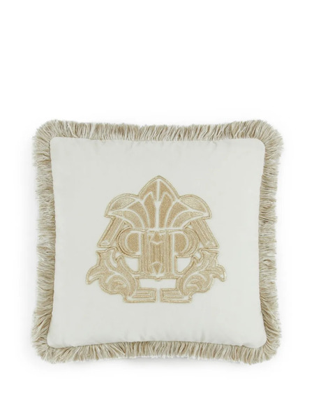  Philipp Plein Gothic Monogram Fringed Cushion - Neutrals 
