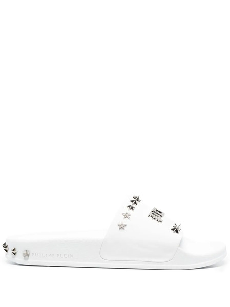  Philipp Plein Gothic Plein Stud-studded Slides - White 