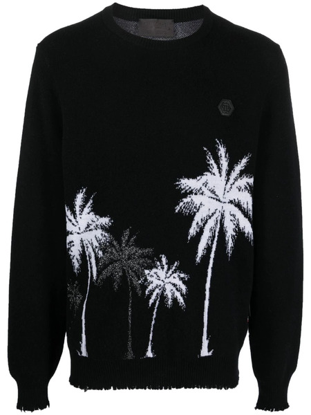  Philipp Plein Hawaii Jacquard Wool Pullover - Black 
