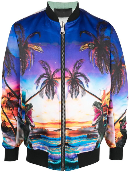  Philipp Plein Hawaii Printed Bomber Jacket - Blue 