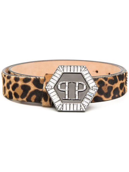  Philipp Plein Hexagon Leopard-print Belt - Brown 