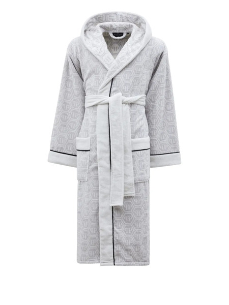  Philipp Plein Hooded Logo-pattern Bath Robe - Grey 
