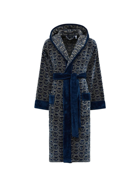  Philipp Plein Hooded Patterned Bath Robe - Blue 