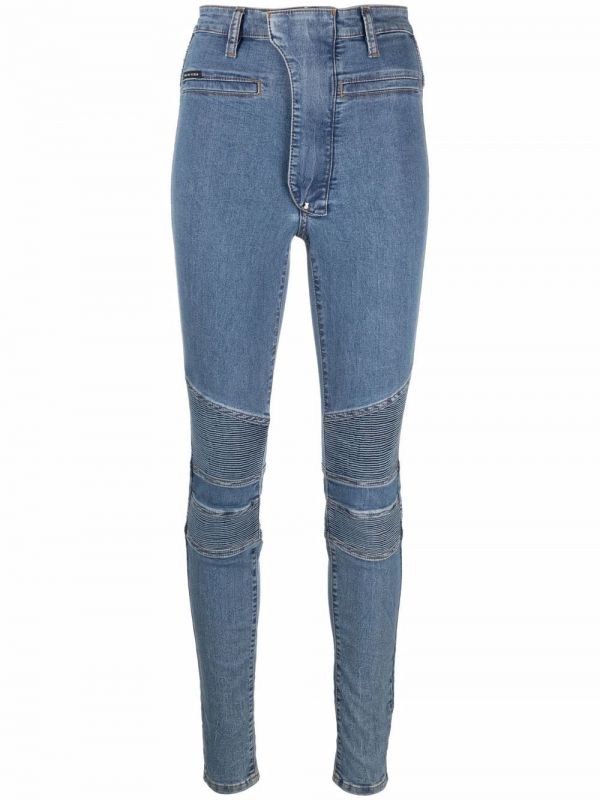  Philipp Plein Iconic High Waist Biker Jeans - Blue 