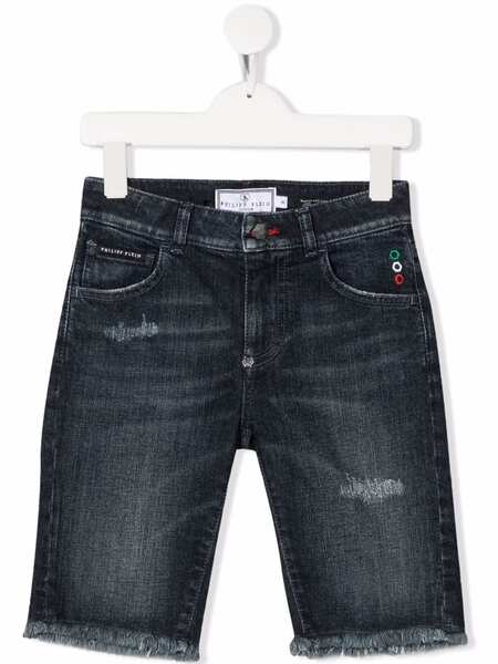  Philipp Plein Junior Distressed Denim Shorts - Blue 