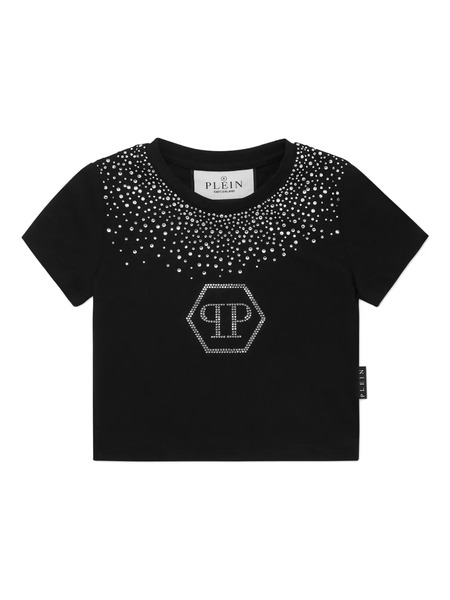  Philipp Plein Junior Hexagon Strass Cropped T-shirt - Black 