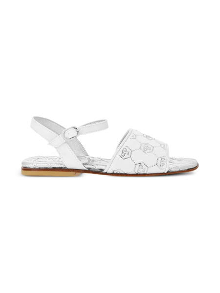  Philipp Plein Junior Monogram Strass Flat Sandals - White 