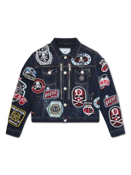  Philipp Plein Junior Patch-detail Denim Jacket - Blue 