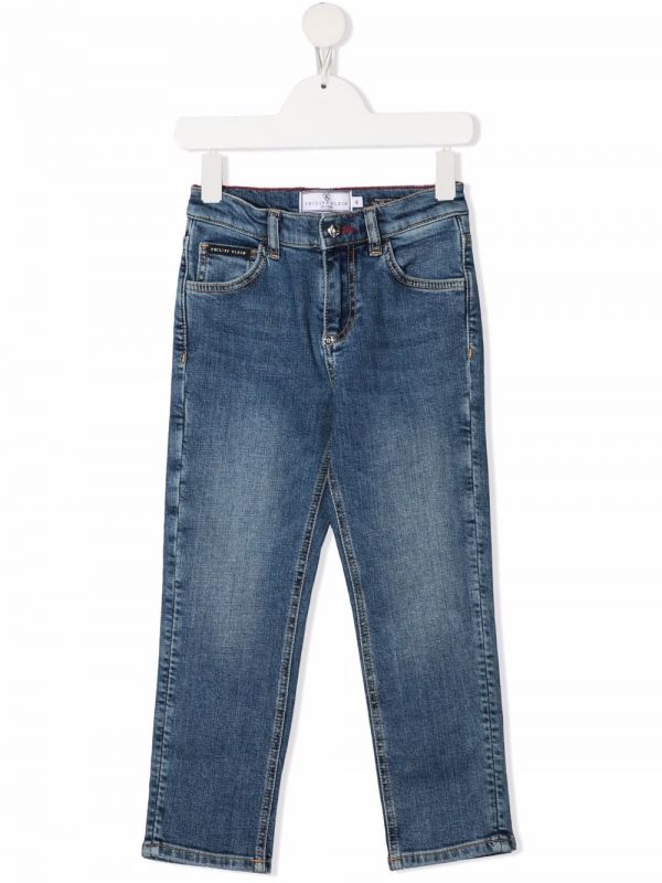  Philipp Plein Junior Skull-embroidered Jeans - Blue 