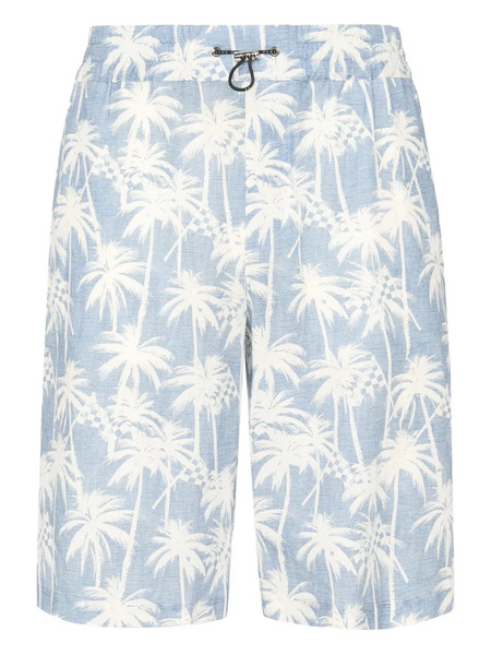  Philipp Plein Kid Fit Chambray-print Shorts - Blue 