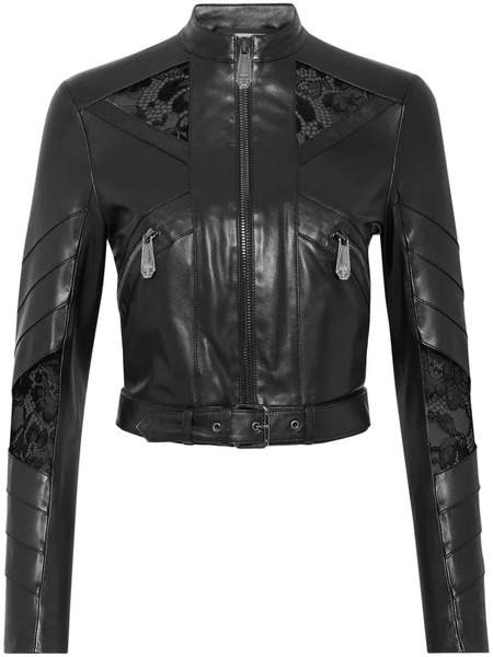 Philipp Plein Lace-embellished Leather Jacket - Black 