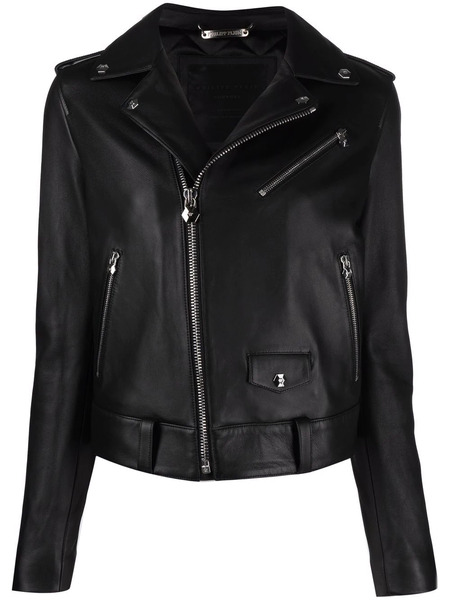 Philipp Plein Leather Biker Jacket - Black 