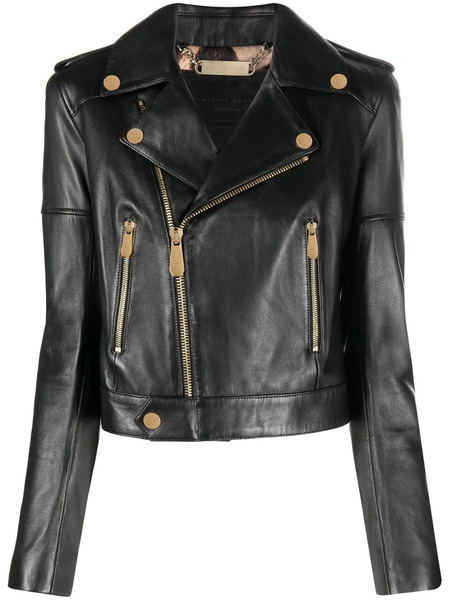  Philipp Plein Leather Biker Jacket - Black 
