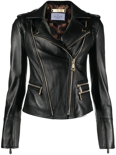  Philipp Plein Leather Biker Jacket - Black 