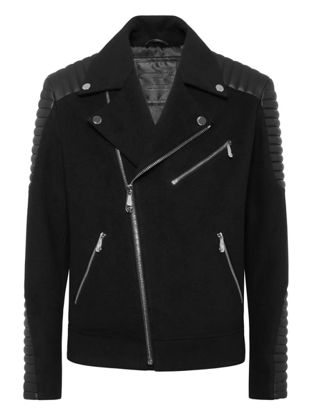  Philipp Plein Leather Biker Jacket - Black 