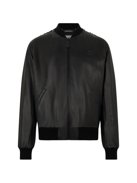  Philipp Plein Leather Bomber Jacket - Black 