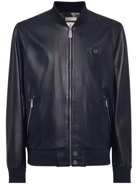  Philipp Plein Leather Bomber Jacket - Blue 