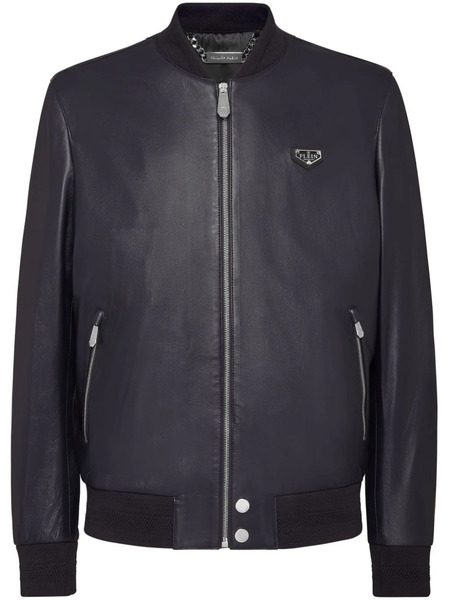  Philipp Plein Leather Bomber Jacket - Blue 