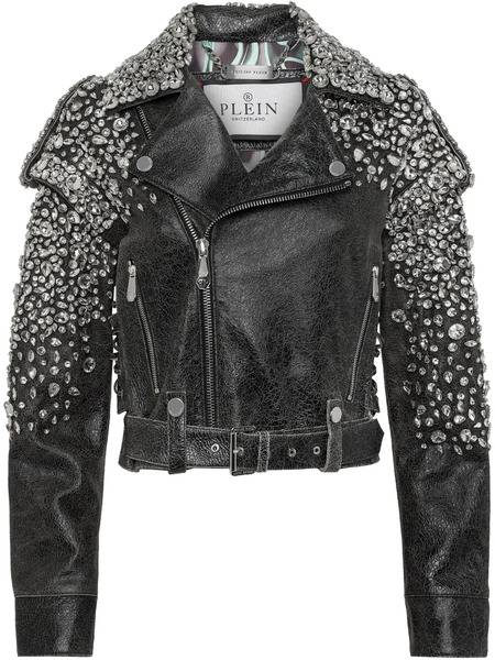  Philipp Plein Leather Cropped Jacket - Black 