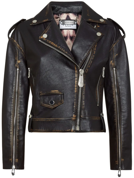  Philipp Plein Logo-lettering Leather Biker Jacket - Black 