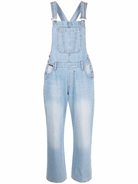  Philipp Plein Logo-patch Denim Dungarees - Blue 