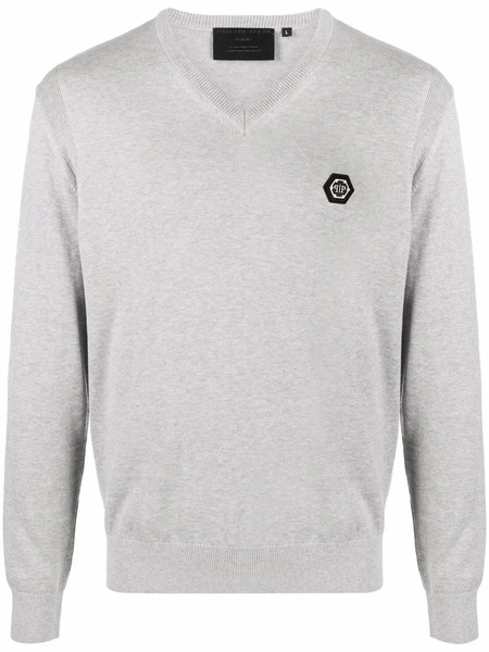  Philipp Plein Logo-patch V-neck Jumper - Grey 