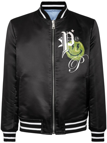  Philipp Plein Logo-print Satin-finish Reversible Bomber Jacket - Blue 
