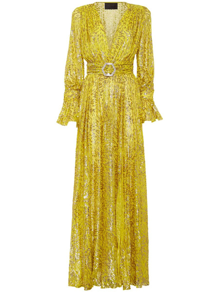  Philipp Plein Metallic-threading Front-slit Maxi Dress - Yellow 