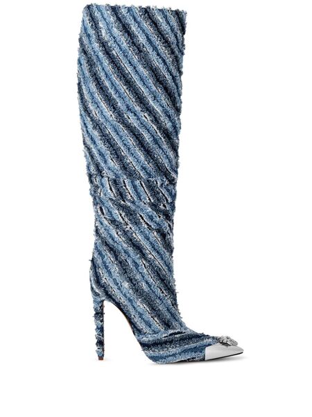  Philipp Plein 120mm Mix Denim High Boots - Blue 