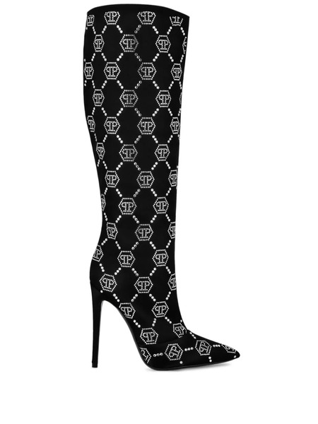  Philipp Plein 120mm Monogram-pattern Satin Boots - Black 