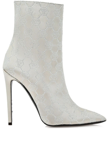  Philipp Plein 120mm Monogram Satin Boots - Neutrals 