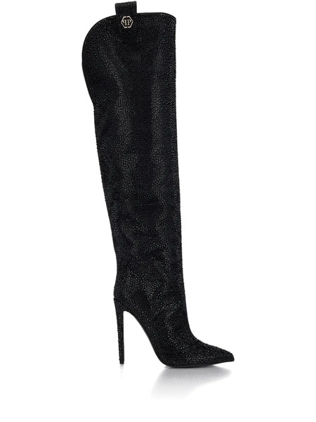  Philipp Plein 120mm Strass Hexagon Boots - Black 