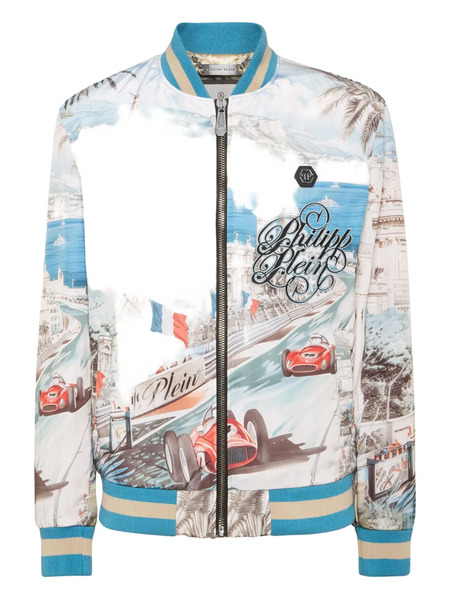  Philipp Plein Monaco Cote D'azur Satin Bomber Jacket - White 