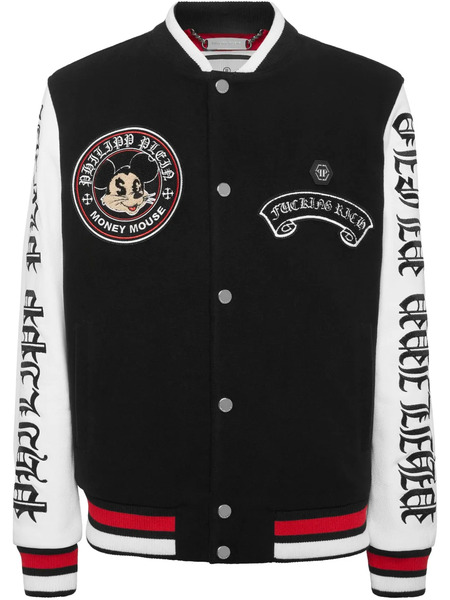 Philipp Plein Money Mouse-emblem Varsity Jacket - Black 