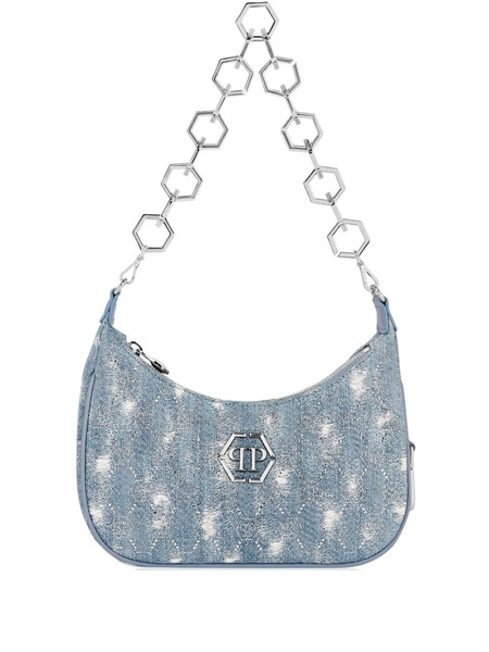  Philipp Plein Monogram Distressed Denim Shoulder Bag - Blue 