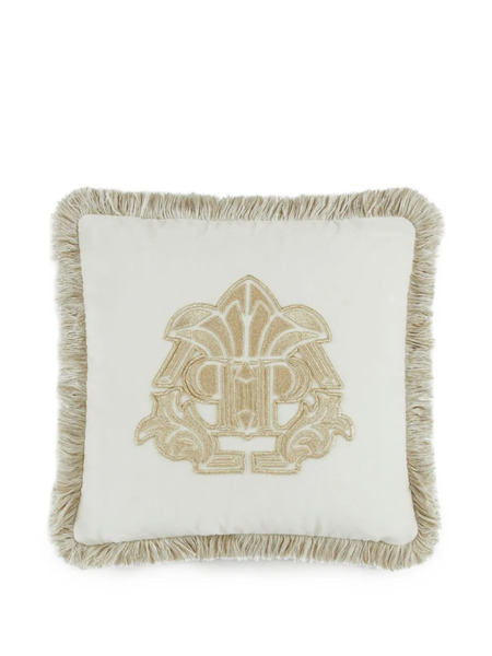  Philipp Plein Monogram Fringed Cushion - Neutrals 